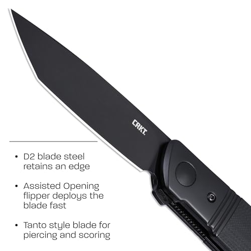 CRKT سكين CRKT بامبوزلد الأسود القابل للحمل اليومي EDC مع قفل بطانة: شفرة حافة عادية من فولاذ D2، مقبض G10 مع دعامة من الفولاذ المقاوم للصدأ، مشبك جيب، 5720K - Image 2