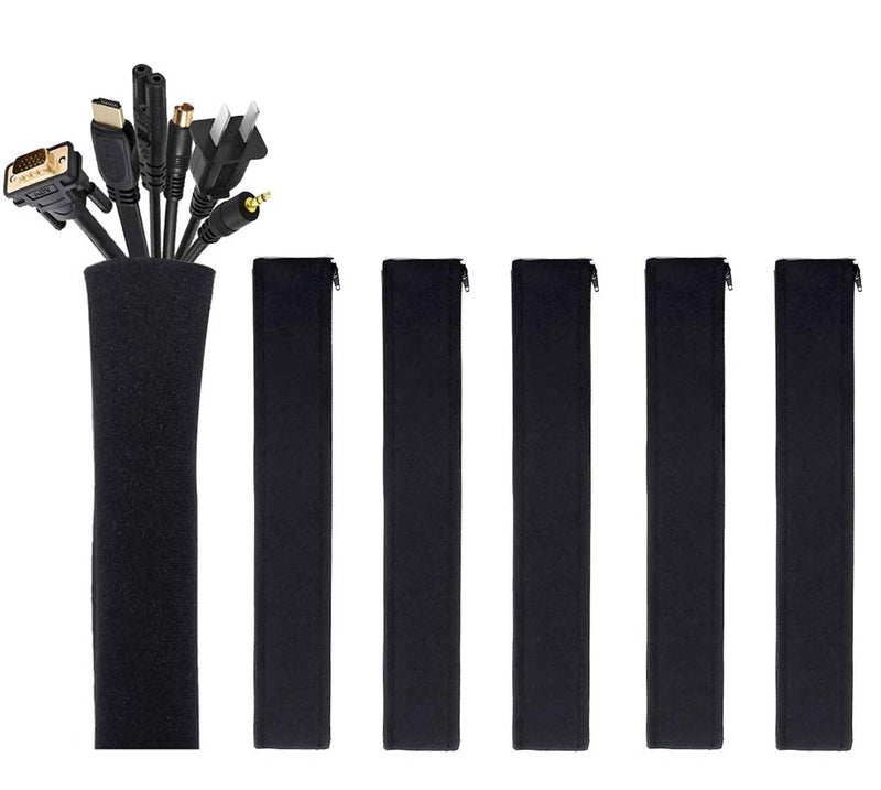 JOTO Flexible Neoprene Cable Sleeve Wrap Cover Management Cord Wire Hider System with Zipper for TV Computer Office Home (Black, 19-20 Inch) -Pack of 6 - Image 1