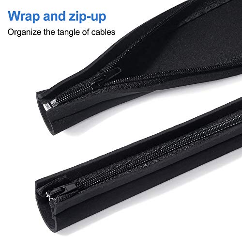 JOTO Flexible Neoprene Cable Sleeve Wrap Cover Management Cord Wire Hider System with Zipper for TV Computer Office Home (Black, 19-20 Inch) -Pack of 6 - Image 3