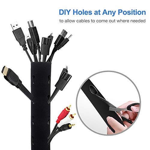 JOTO Flexible Neoprene Cable Sleeve Wrap Cover Management Cord Wire Hider System with Zipper for TV Computer Office Home (Black, 19-20 Inch) -Pack of 6 - Image 4