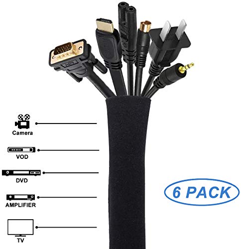 JOTO Flexible Neoprene Cable Sleeve Wrap Cover Management Cord Wire Hider System with Zipper for TV Computer Office Home (Black, 19-20 Inch) -Pack of 6 - Image 2