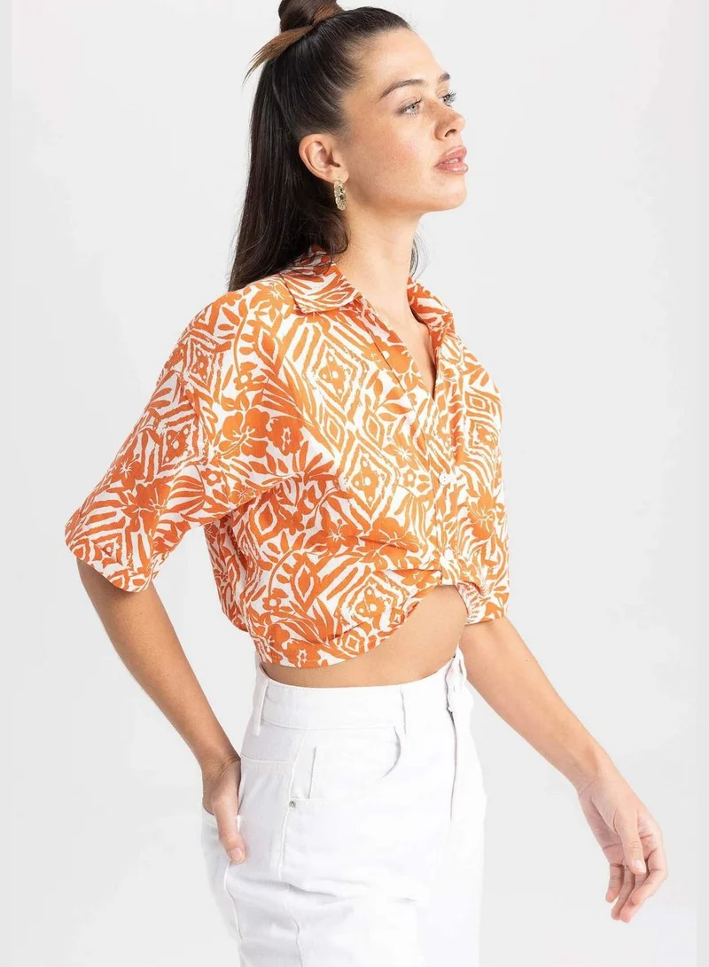 DeFacto Woman Woven Short Sleeve Shirt V Neck