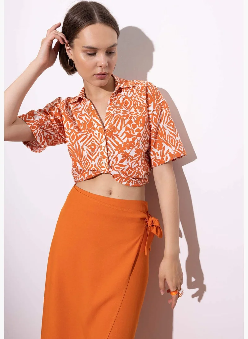 DeFacto Woman Woven Short Sleeve Shirt V Neck