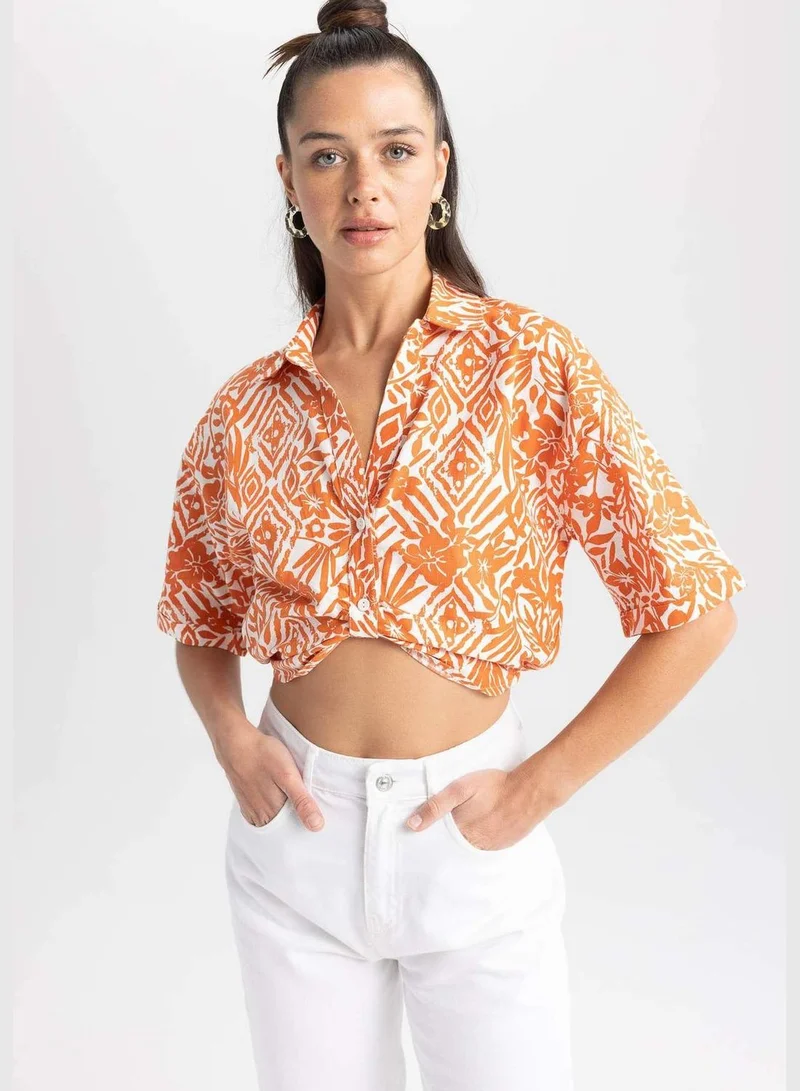 DeFacto Woman Woven Short Sleeve Shirt V Neck