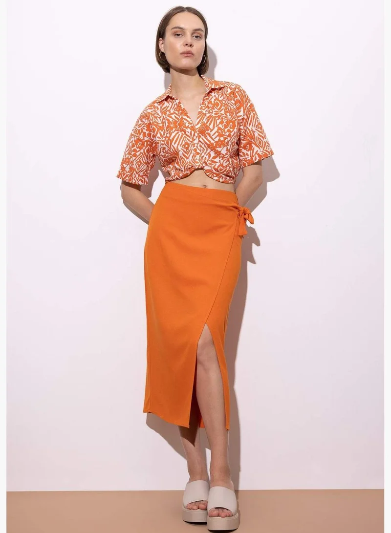 DeFacto Woman Woven Short Sleeve Shirt V Neck
