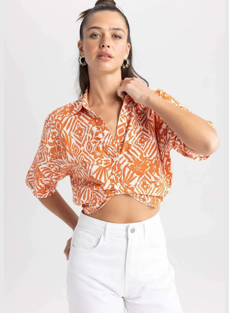 DeFacto Woman Woven Short Sleeve Shirt V Neck