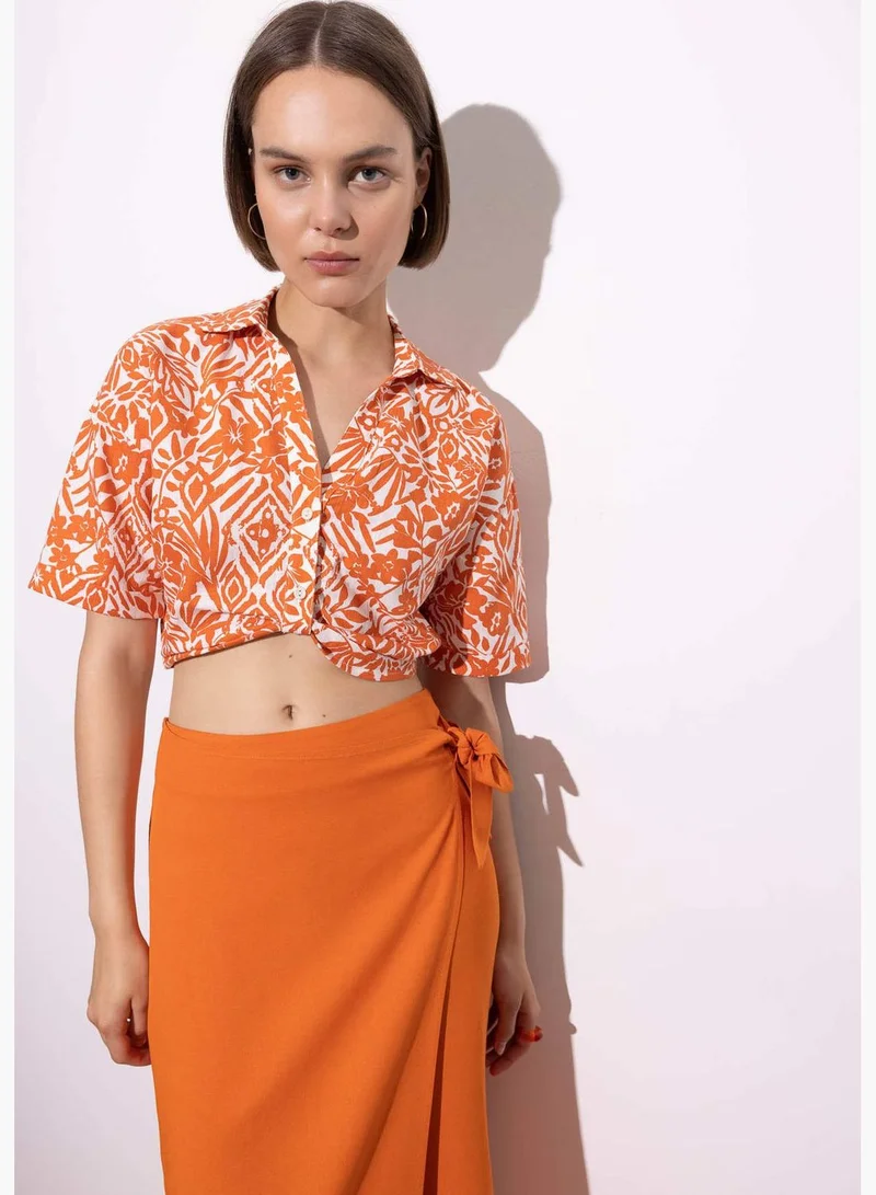 DeFacto Woman Woven Short Sleeve Shirt V Neck