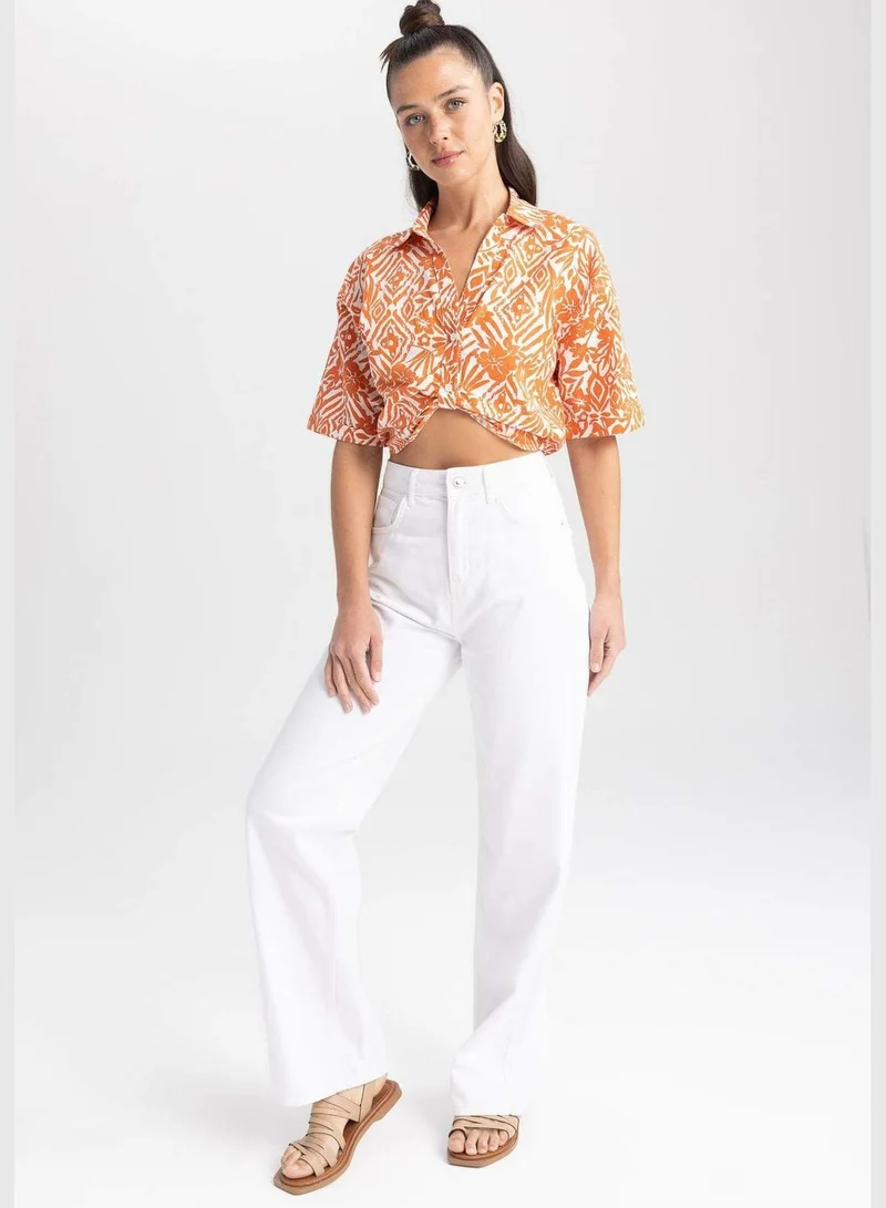 DeFacto Woman Woven Short Sleeve Shirt V Neck