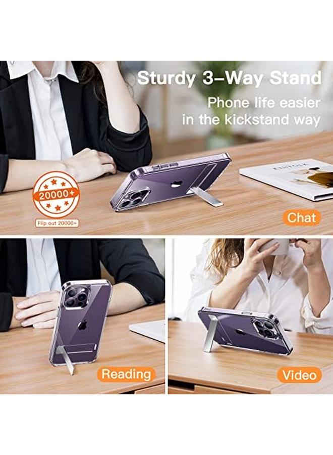Jetech Kickstand Case For Iphone 14 Pro Max 6.7 Inch Support Wireless Charging Slim Shockproof Bumper Phone Cover 3 Way Metal Stand Clear - Image 3