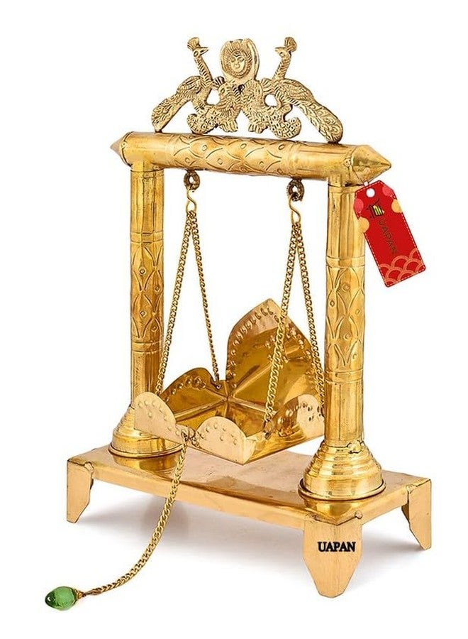 UAPAN Brass Spiritual Handicrafted Pooja Jhula | Swing | Palana | Nand Gopal Palana I Lord Ganesha, Brass Statue(Medium Brass Jhula) - Image 3