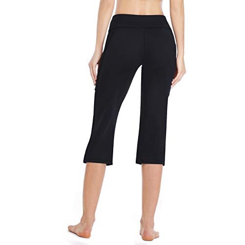 HISKYWIN Women's Yoga Capri Pants Flare Workout Bootleg Pants Bootcut Crop Side Pockets HF821-Black-XXL - Image 2