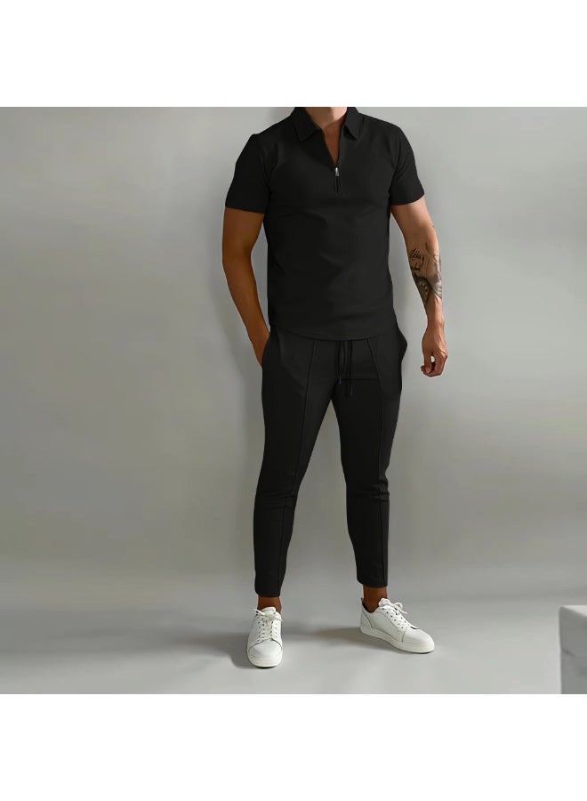 Men's Casual Sports Set Summer Short Sleeve Collared POLO Shirt And Sport Pants 2 Piece Set Comfortable Breathable Clothing - Image 1