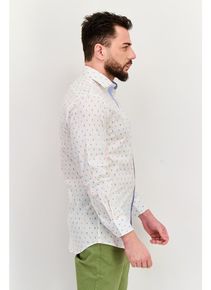 Tailorbyrd Men Regular Fit  Allover Print Long Sleeves Casual Shirt, White Combo  - Image 3