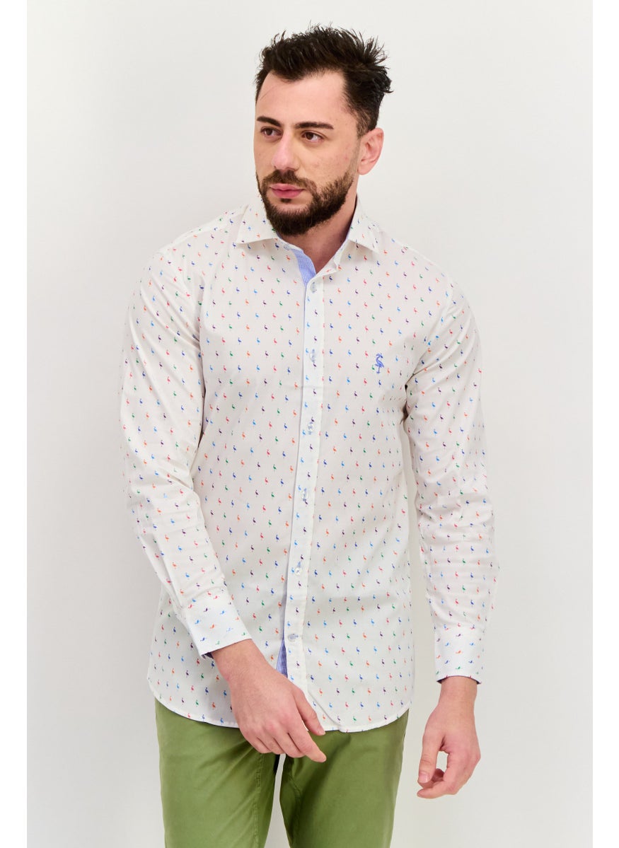 Tailorbyrd Men Regular Fit  Allover Print Long Sleeves Casual Shirt, White Combo  - Image 1