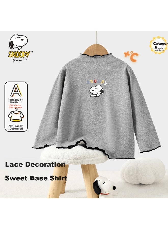 Snoopy Children's Long Sleeve Base Shirt Autumn Boys Girls Top Gray Serious Snoopy Size 140 - Image 1