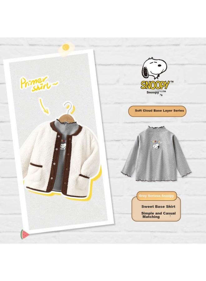 Snoopy Children's Long Sleeve Base Shirt Autumn Boys Girls Top Gray Serious Snoopy Size 140 - Image 2