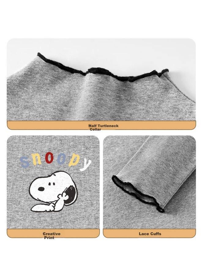 Snoopy Children's Long Sleeve Base Shirt Autumn Boys Girls Top Gray Serious Snoopy Size 140 - Image 3