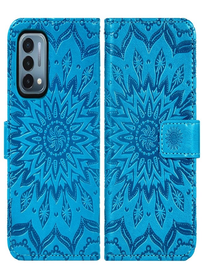 أسو ويش جراب هاتف OnePlus Nord N200 5G بتصميم محفظة مع واقي شاشة من الزجاج المقوى وغطاء جلدي رفيع قابل للطي وحامل بطاقات. ملحقات الهاتف: OnePlus N200، 1plus، One+، 1+ N2005G، أزرق، للنساء والرجال - Image 4