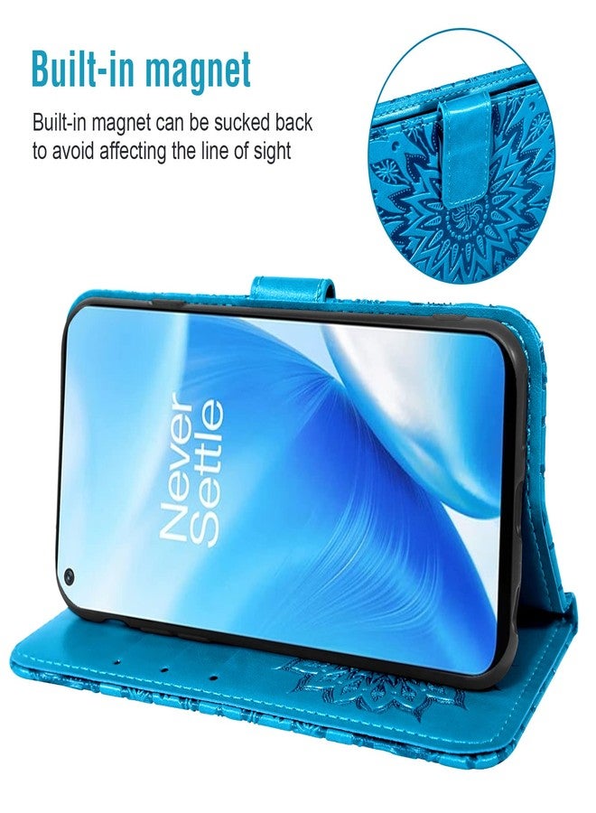 أسو ويش جراب هاتف OnePlus Nord N200 5G بتصميم محفظة مع واقي شاشة من الزجاج المقوى وغطاء جلدي رفيع قابل للطي وحامل بطاقات. ملحقات الهاتف: OnePlus N200، 1plus، One+، 1+ N2005G، أزرق، للنساء والرجال - Image 3