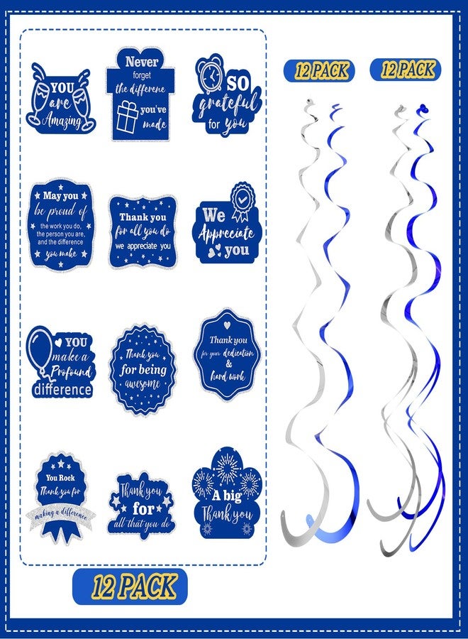 Weekgrat 36 Pcs We Appreciate You Decoration Thank You Table Honeycomb Centerpieces Appreciate Hanging Swirls Banner for Employee Teacher Nurse Staff Appreciation Party Decor(Blue Silver,Classic) - Image 4