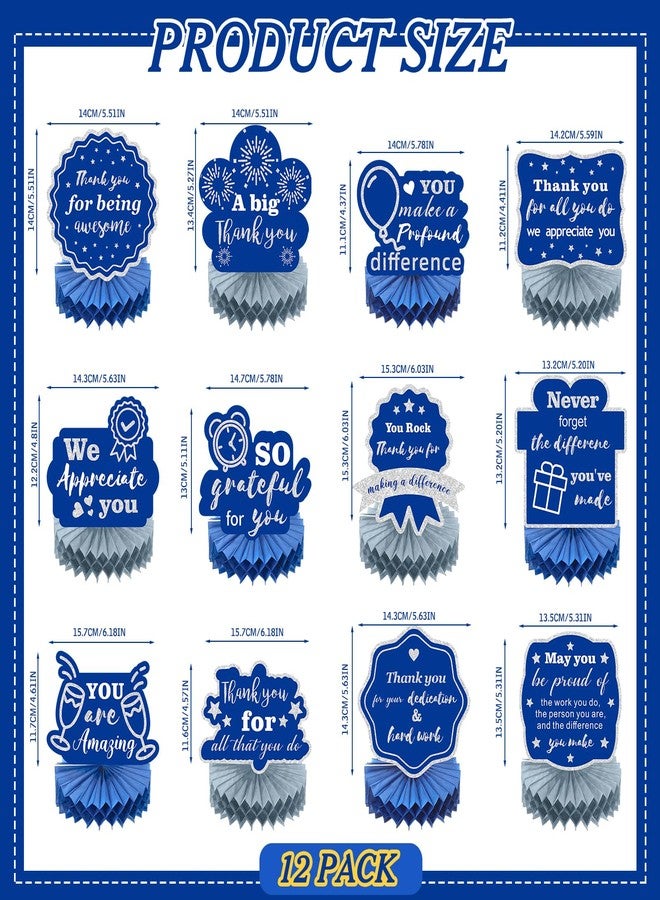Weekgrat 36 Pcs We Appreciate You Decoration Thank You Table Honeycomb Centerpieces Appreciate Hanging Swirls Banner for Employee Teacher Nurse Staff Appreciation Party Decor(Blue Silver,Classic) - Image 3