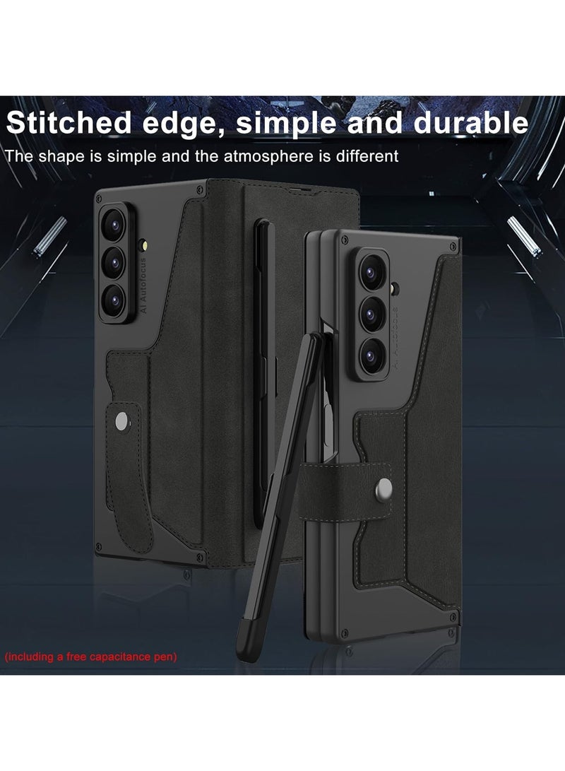 For Samsung Galaxy Z Fold 7 Case, Built-in Screen Protector, with Removable Pen Holder (S-Pen Not Included), Classic Business Leather Full Body Flip Case - Image 4