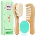 Molylove Baby Hair Brush with Wooden Handle and Comb Set for Newborns Toddlers Natural Soft Goat Bristles l Wood Comb l Green Cradle Cap Brush Ideal for Cradle Cap 3 Piece - Image 2