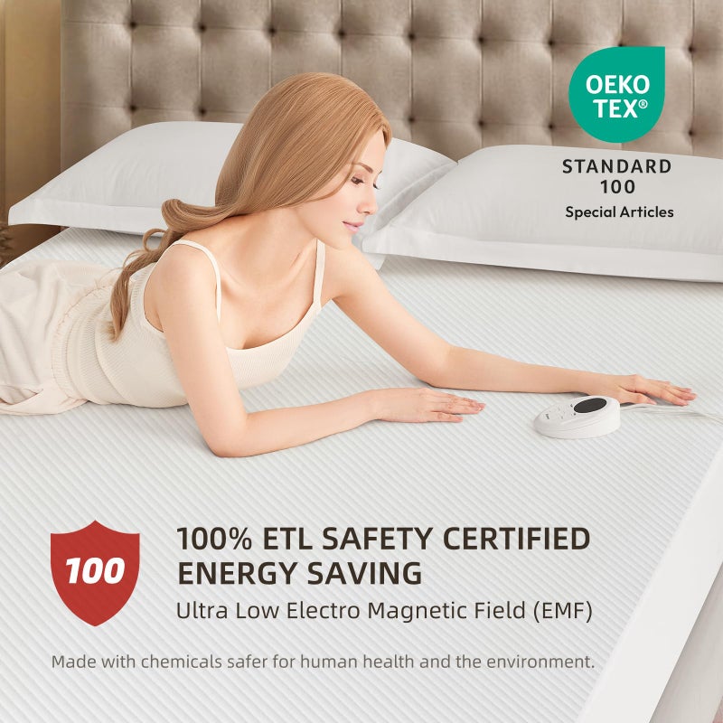 Bwarm Waterproof Heated Mattress Pad, ETL Certified Bed Warmer with 9 Heat Settings, 1-12 Hours Auto Off Deep Pocket, Machine Washable, White Twin - Image 3