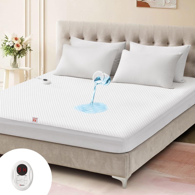 Bwarm Waterproof Heated Mattress Pad, ETL Certified Bed Warmer with 9 Heat Settings, 1-12 Hours Auto Off Deep Pocket, Machine Washable, White Twin - Image 1