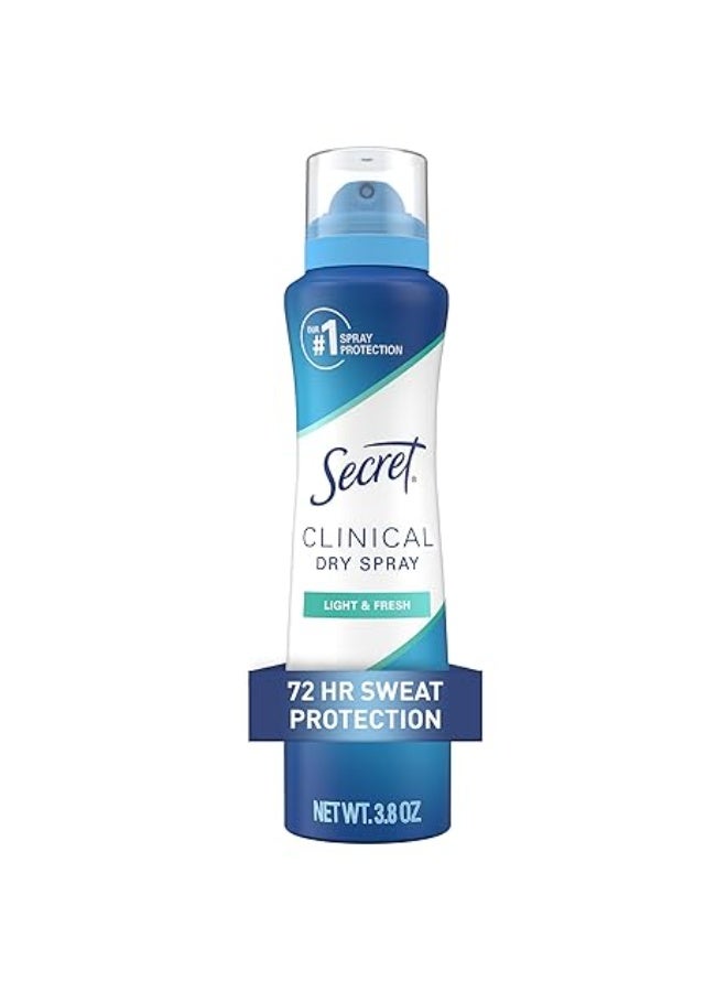 Clinical Strength Dry Spray Antiperspirant Deodorant for Women, 3X Stress Protection, 72hr Sweat & Odor Protection, PH Balancing Minerals, Light & Fresh Scent 107 g