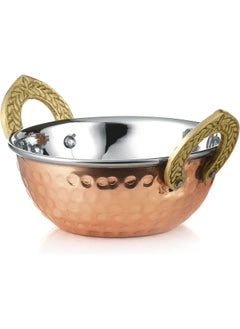 KEDGE Kedge 5 Por Stainless Steel Pure Copper Hammered Finish Round Karahi With Brass Handle, 2 Litre Capacity  - Image 1