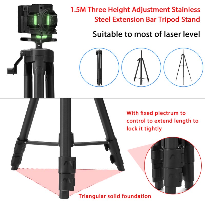 1.5M Level Tripod Adjustable Height Aluminium Alloy Extension Bar Tripod Bracket Leveling Machine Telescoping Pole with Bubble-level - Image 4