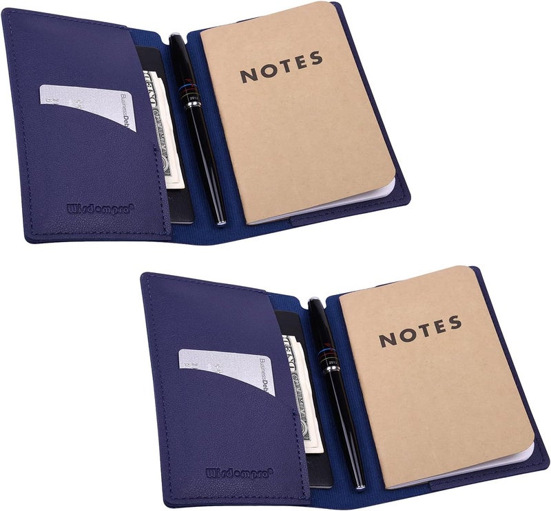 Wisdompro Journal Cover, 2 Pack PU Leather Notebook Cover for Field Notes, or Other 3.5" x 5.5" Pocket Notebooks - Blue - Image 1