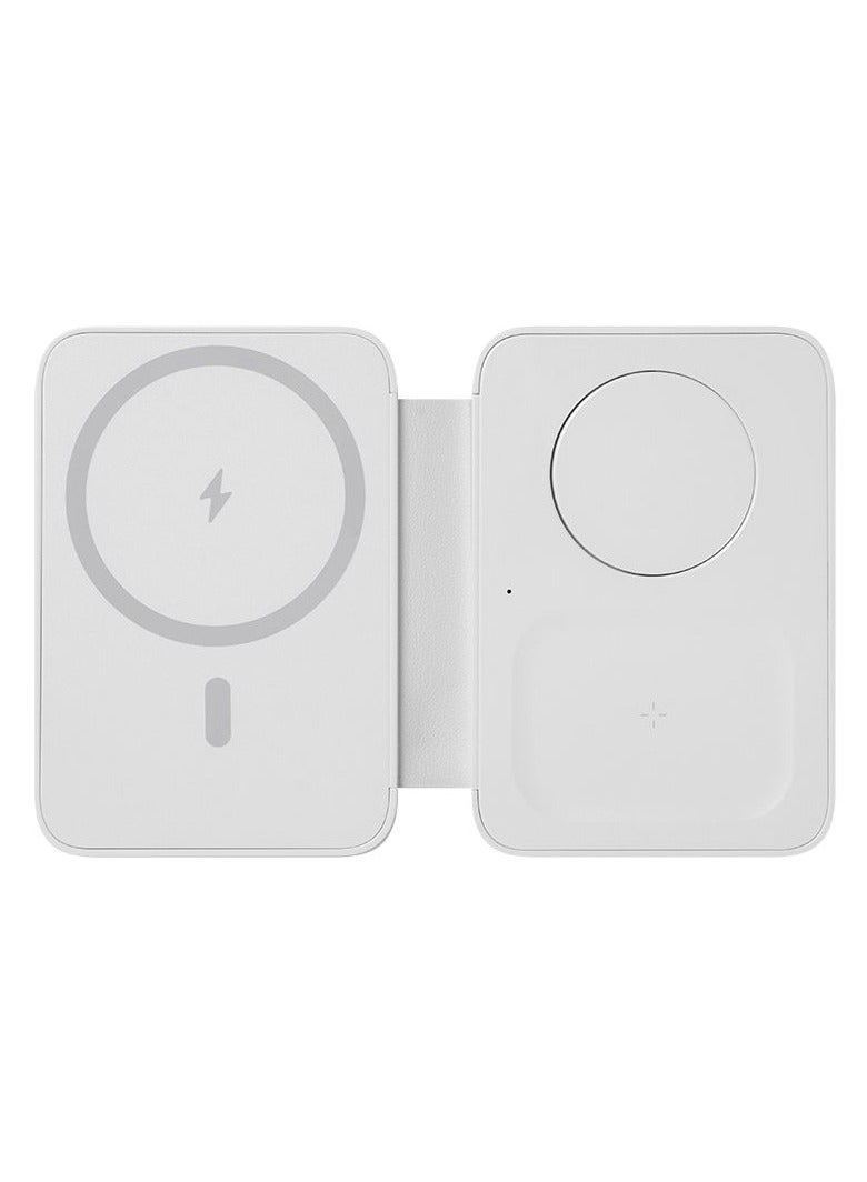 Benks 3-in-1 Foldable Magnetic Wireless Charger Station, 15W All-in-One Fast Charging, for iPhone, Apple Watch, AirPods Magsafe Charger with Variable angle, Compact for Travel White(W12) - Image 2