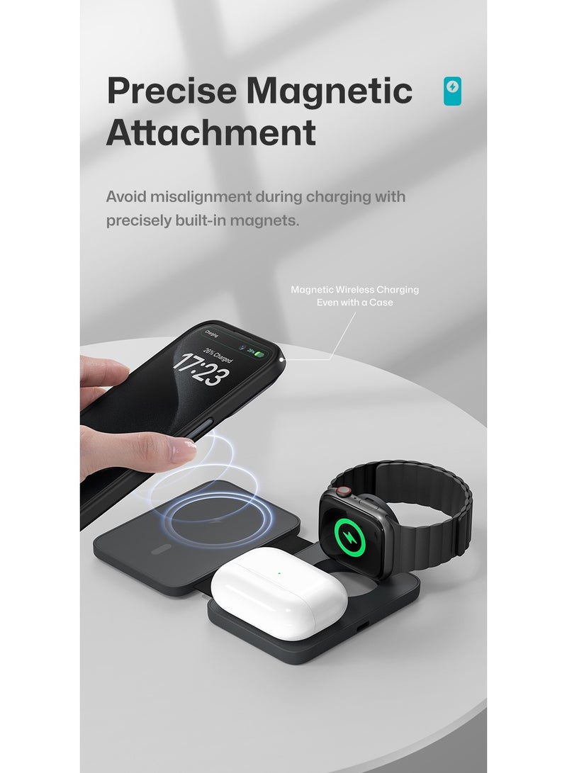 Benks 3-in-1 Foldable Magnetic Wireless Charger Station, 15W All-in-One Fast Charging, for iPhone, Apple Watch, AirPods Magsafe Charger with Variable angle, Compact for Travel White(W12) - Image 4