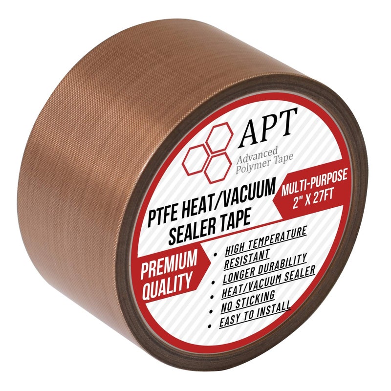APT Advanced Polymer Tape APT Teflon PTFE Glass Cloth Tape, High Temperature, Vacuum Bag Tape, Weston Vacuum Sealer Parts,Food Saver Sealer Parts, Seal A Meal, Cabella's and Many More (2" x27Ft)  - Image 1