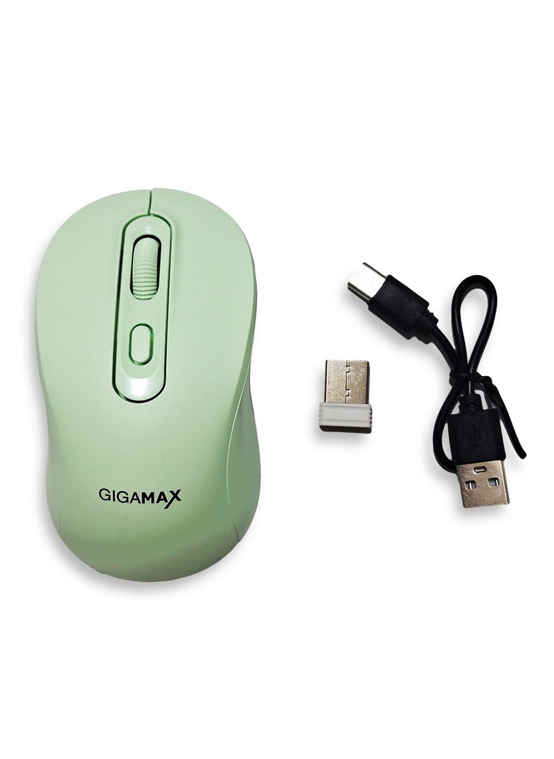 Gigamax - Wireless Desk office Mouse, G-1500, 1600 DPI Wired/Wireless Functional Mouse with 3 Modes Connectivity, Bluetooth and 2.4G Wireless, 4 Macro Buttons, Long Lasting Rechargeable Battery Capacity and for PC/Mac/Laptop Used in... Home and office, Green - Image 1