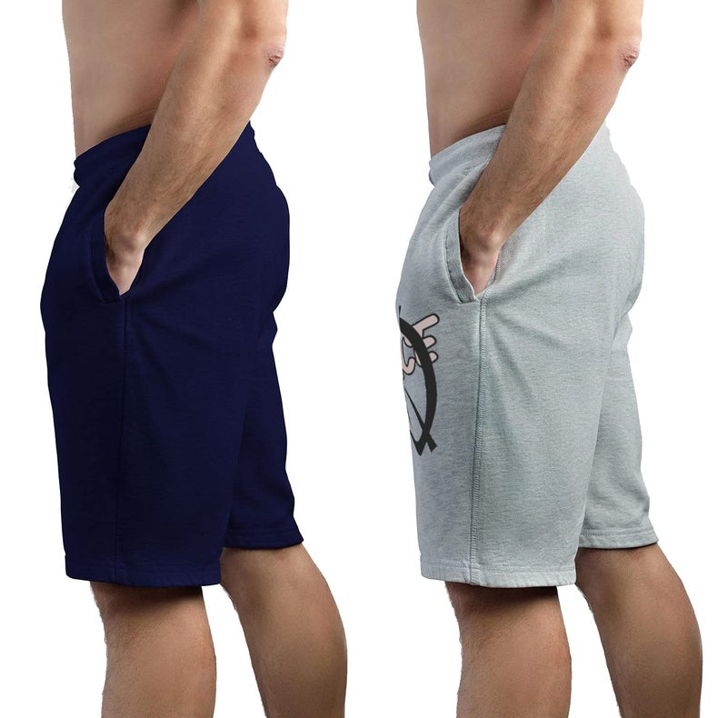 hotfits Men Blue & Grey Cotton Regular Shorts for All Season- Running, Gym, Workout, Yoga Shorts - Pack of 2 - XL - Image 2