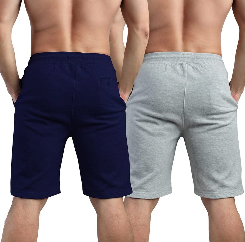 hotfits Men Blue & Grey Cotton Regular Shorts for All Season- Running, Gym, Workout, Yoga Shorts - Pack of 2 - XL - Image 3