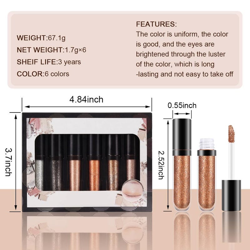 SUAKE 6 Colors Liquid Glitter Eyeliner,Glitter Eyeshadow ,Waterproof Long Lasting Makeup Kits (A) - Image 2