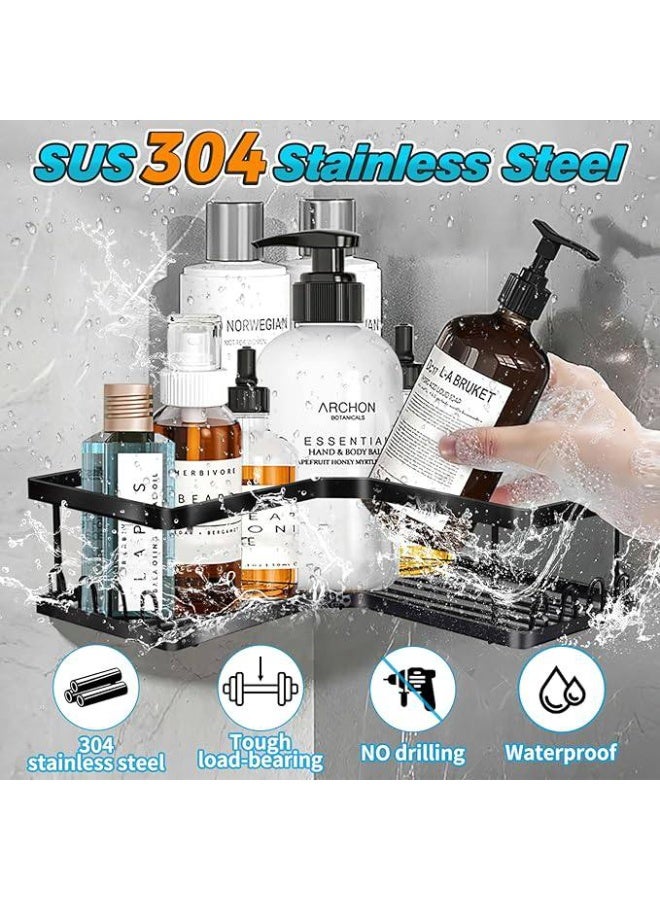 5-Piece Stainless Steel Anti-Rust Corner Shower Caddy Organizer Set with Soap Holder & Hooks - Image 3