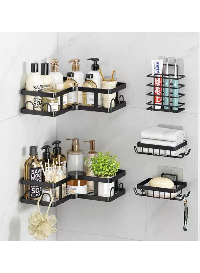 5-Piece Stainless Steel Anti-Rust Corner Shower Caddy Organizer Set with Soap Holder & Hooks - Image 2