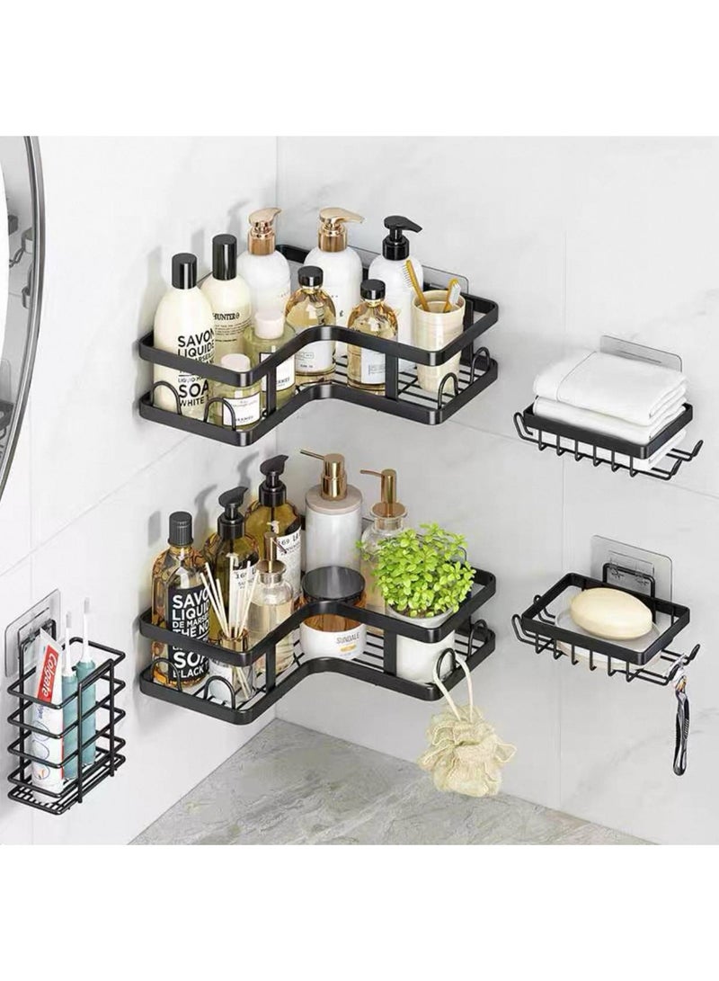 5-Piece Stainless Steel Anti-Rust Corner Shower Caddy Organizer Set with Soap Holder & Hooks - Image 1