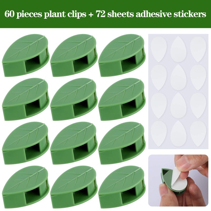 Geiserailie 60 Pieces Plant Climbing Wall Fixture Clips with 72 Pieces Acrylic Adhesive Sticker Leaf Fixer Invisible Wall Vines Fixing Clips Self-Adhesive Hook Plant Vine Traction for Indoor Outdoor Decoration - Image 5