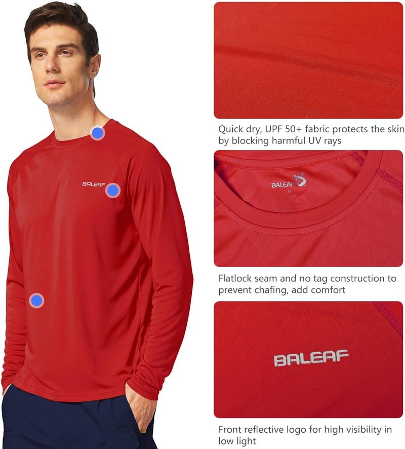 Baleaf Men's Sun Protection Shirts UV SPF UPF 50+ Long Sleeve Rash Guard Fishing Running Quick Dry Lightweight - Image 3
