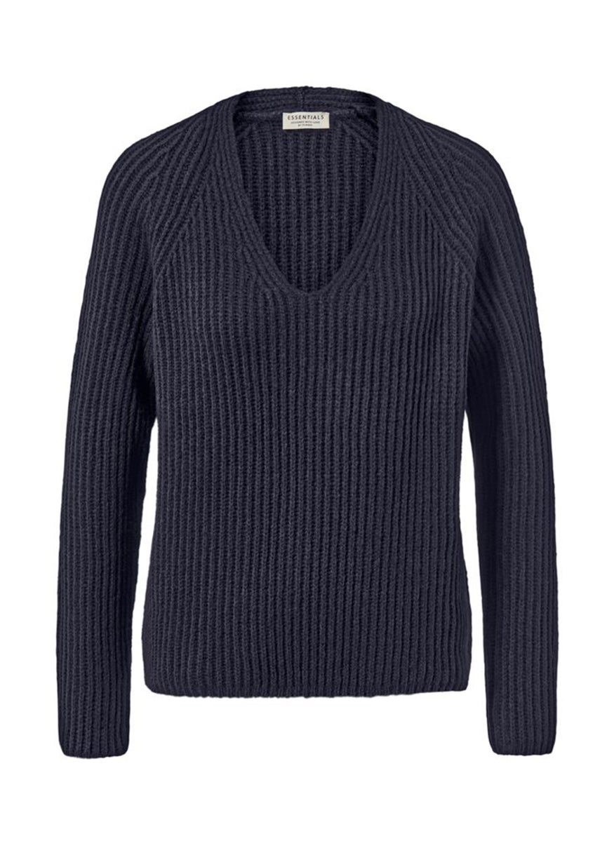 Tchibo - Women V Neck Knitted Sweater, Navy - Image 1