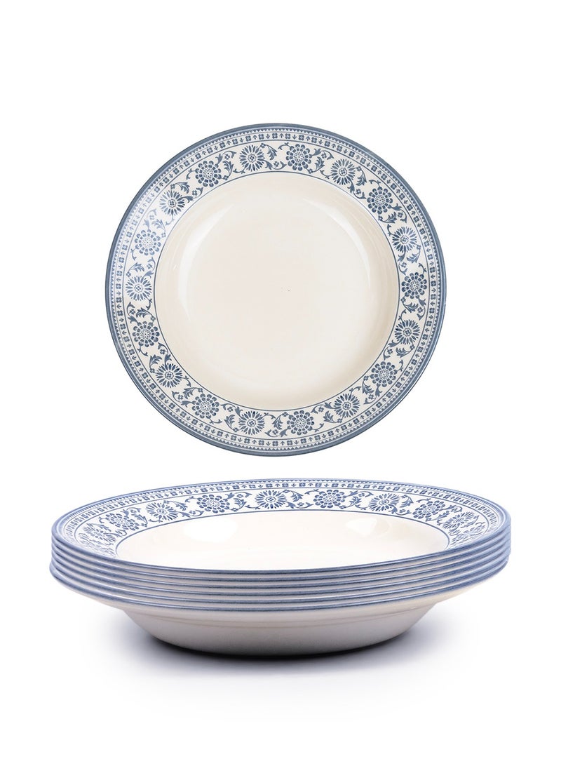 Claytan Plethora 8 inch Printed Ceramic Salad Plate (White, Set of 6) - Image 1