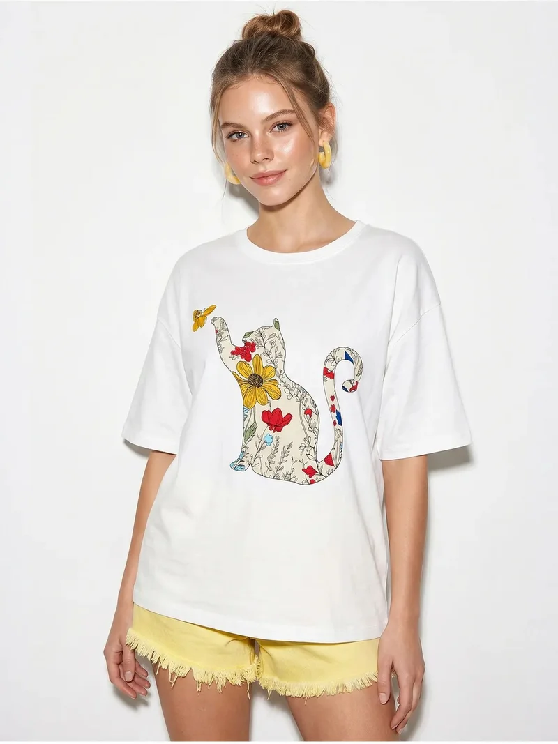 بيانكو لوتشي LUCCI Oversized Printed Cotton T-Shirt