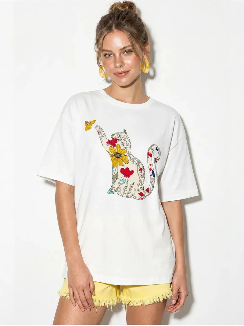 بيانكو لوتشي LUCCI Oversized Printed Cotton T-Shirt