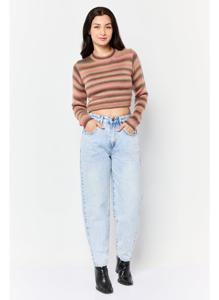 NIA Women Mock Neck Knitted Sweater, Multicolor  - Image 2